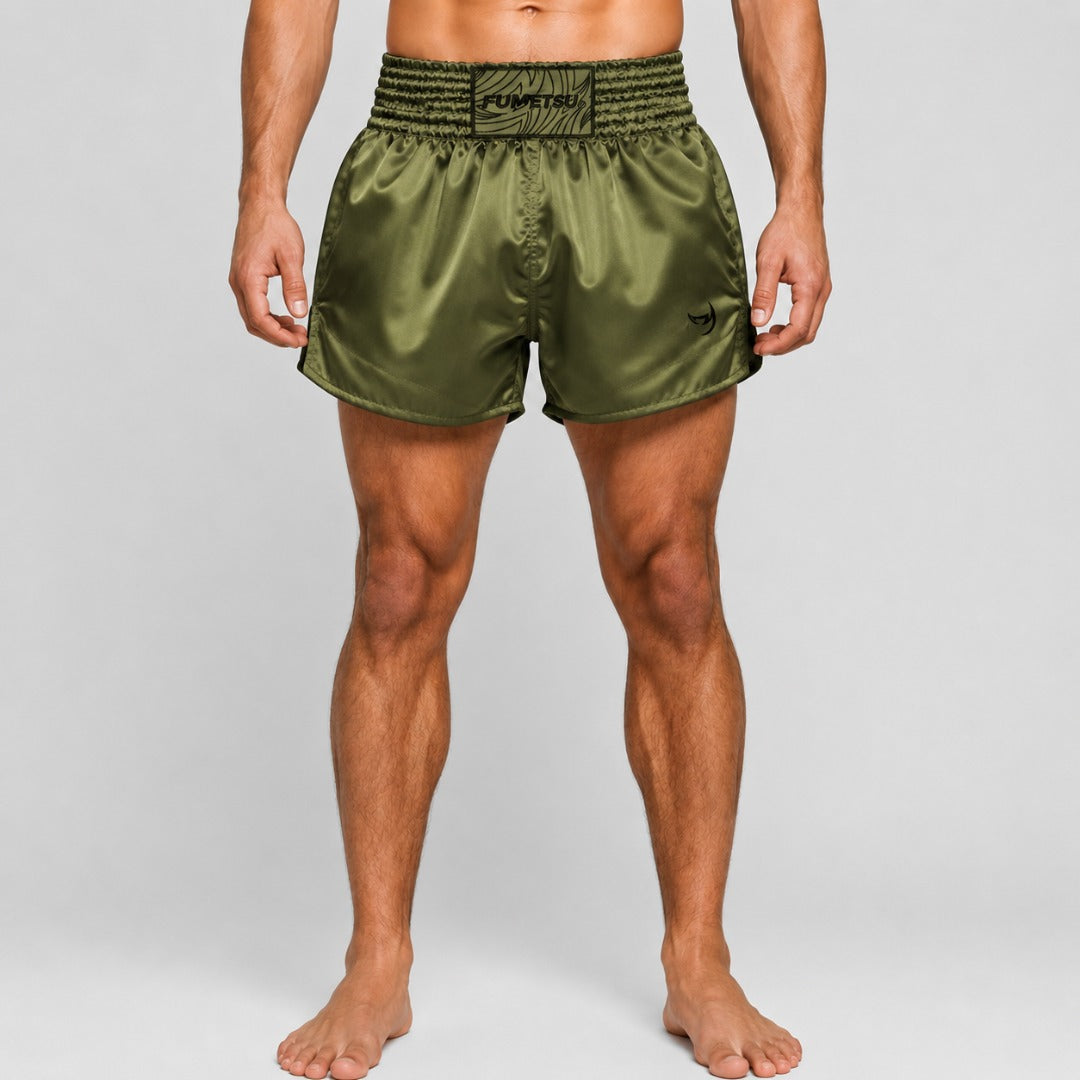 Khakifarbene Origins Muay-Thai-Shorts