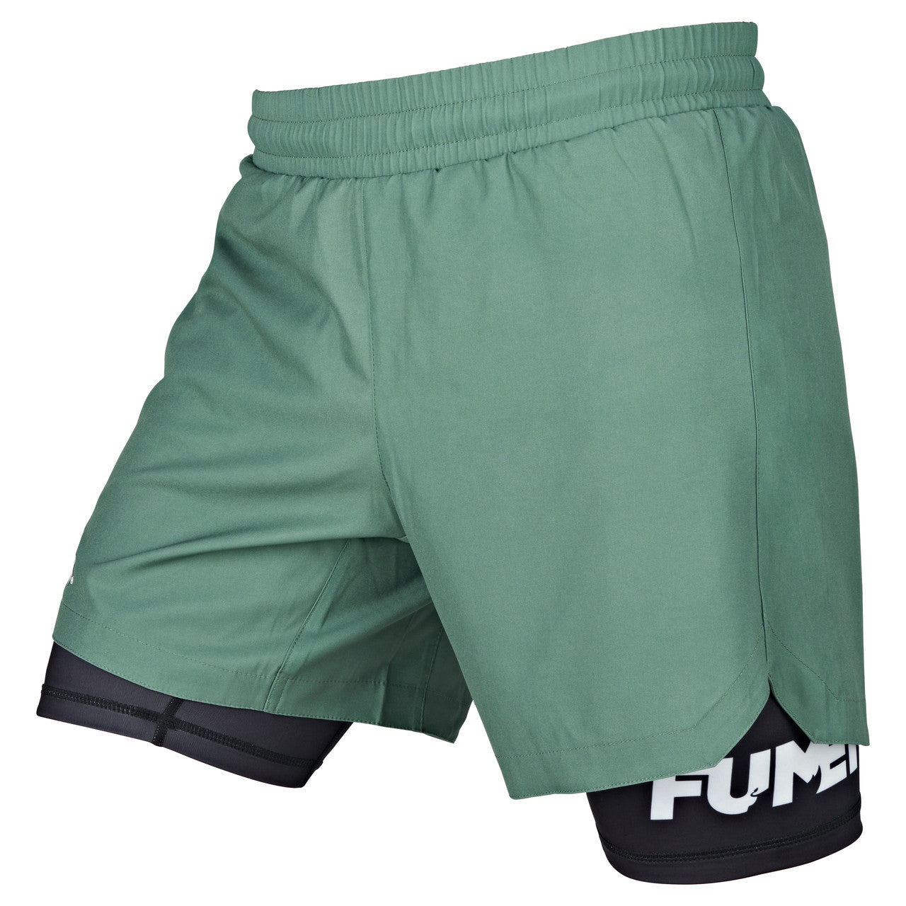 Dual Layer Fight Shorts Khaki-Schwarz